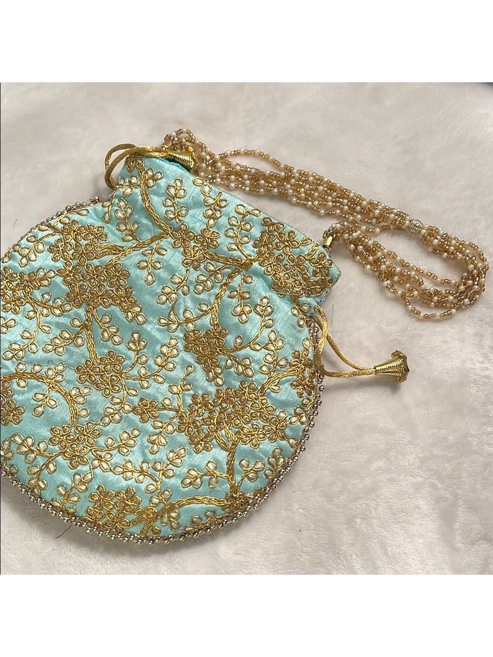 Ornate Gold and Blue wristlet